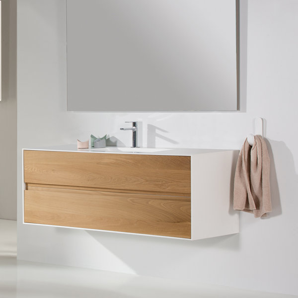 Latitude Run® 32 Inch White And Oak Bathroom Vanity | Wayfair